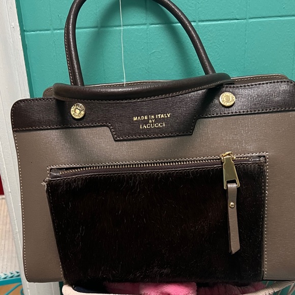 Lacucci Brown and Tan Women's Satchel - Picture 1 of 3